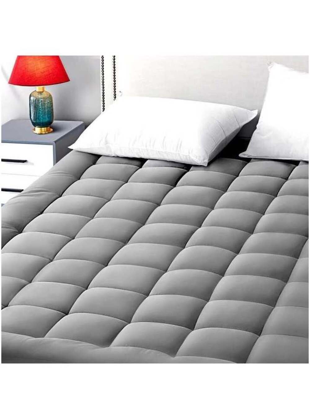 King Mattress Pad Pillow Top - Soft & Cooling, Light Grey - New in Box